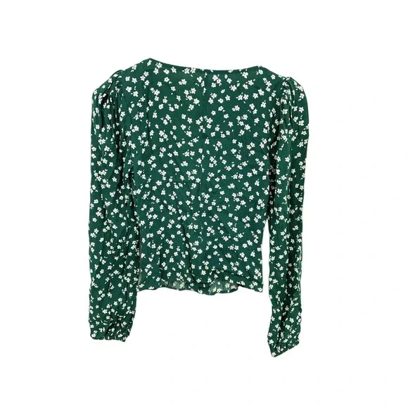 Reformation Green Nell Blouse Long Sleeve Low Neckline Size XS - Picture 8 of 9